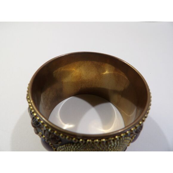 Brass purple beaded wide bangle bracelet, 8" length, missing stone - Picture 8 of 11